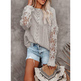 Women Lace Crew Neck Sweater