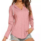 Women Modern Deep V Neck Solid Drawstring Loose Sweatshirt Basic Tunic