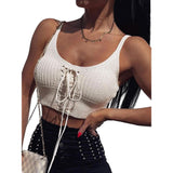Women Sleeveless Lace Up Knitted Cami Tank Top Sexy Loose Crop Tops Blouse