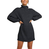 Women Turtleneck Long Lantern Sleeve Casual Loose Oversized Sweater Dress