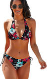 Women Two Piece Swimsuit Sexy Swimwear Halter String Triangle Bikini Sets,Orange Coconut Forest