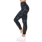 Women's 7/8 Highwaist Marble Leggings with Sheer Mesh Panel and Pockets