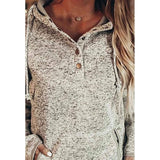 Womens Button Collar Drawstring Stitching Sweatshirts Hoodies Pullover