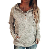 Womens Button Collar Drawstring Stitching Sweatshirts Hoodies Pullover
