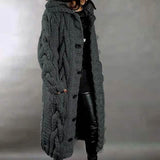 Women's Cardigan Sweater Jumper Cable Chunky Knit Hooded Solid Color Open Front