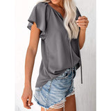 Women's Casual Boho V Neck Tops Drawstring T Shirt