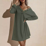 Women's Casual Dresses V-Neck Buttoned Hip Knitted Dresses