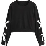 Women's Casual Lace-Up Long-Sleeved Pullover Crop Top Sweatshirt