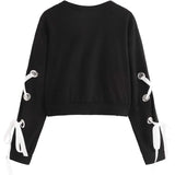 Women's Casual Lace-Up Long-Sleeved Pullover Crop Top Sweatshirt
