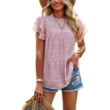 Women's Casual Summer Tops Ruffle Short Sleeve Mock Neck Fashion Floral Chiffon Blouse Shirts