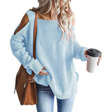 Women's Cold Shoulder Batwing Chunky Knitted Tunic Tops