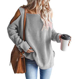 Women's Cold Shoulder Batwing Chunky Knitted Tunic Tops