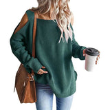 Women's Cold Shoulder Batwing Chunky Knitted Tunic Tops