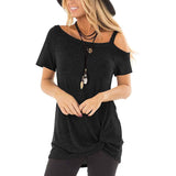 Women's Cold Shoulder Tops Summer Short Sleeve Casual Twist Knot Blouse T-Shirt