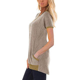 Women's Color Block Short Sleeve Lightweight Knit Sweatshirts with Pockets