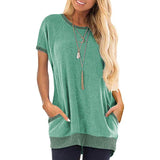 Women's Color Block Short Sleeve Lightweight Knit Sweatshirts with Pockets