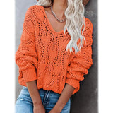 Women's Crochet Hollow Out Knitted V Neck Sweater