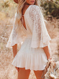 Women's Dresses Casual Lace Patchwork Batwing Sleeve V Neck Fashion Summer Loose Dress