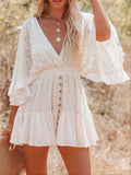 Women's Dresses Casual Lace Patchwork Batwing Sleeve V Neck Fashion Summer Loose Dress