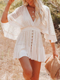 Women's Dresses Casual Lace Patchwork Batwing Sleeve V Neck Fashion Summer Loose Dress