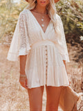 Women's Dresses Casual Lace Patchwork Batwing Sleeve V Neck Fashion Summer Loose Dress