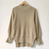 Women's Elegant Long Sleeve High-Low Hem Mock Neck Sweater