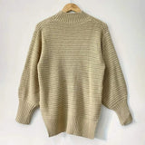 Women's Elegant Long Sleeve High-Low Hem Mock Neck Sweater