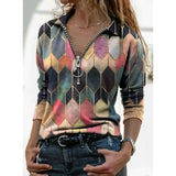 Women's Everyday V Neck Printed Long Sleeves
