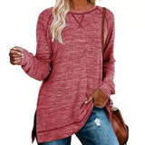 Women's Fall Long Sleeve Side Split Loose Casual Pullover Tunic Tops