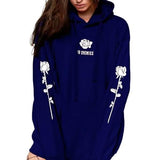 Women's Fashion Casual Tops Rose Print Warm Hoodies