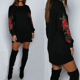 Women's Fashion Embroidery Long Sleeve Sweater Dress