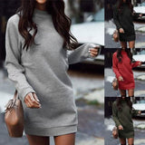 Women’s Fashion Solid Color Round Neck Cotton Pullover Dress