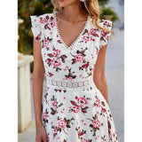 Women's Full Body Floral Print High Low Hem A-Line Dress