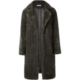 Women's Fuzzy Fleece Lapel Open Front Long Cardigan Coat