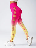 Women's High-Waisted Gradient Yoga Pants, Cutout Leggings, Booty Lifting, Athletic Long Tights For Fitness Workout, Breathable Sportswear