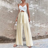 Women's High-Waisted Straight-Leg Strappy Pants