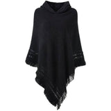 Womens Hooded Cape with Fringed Hem, Crochet Poncho Knitting Patterns