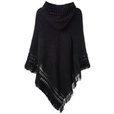 Womens Hooded Cape with Fringed Hem, Crochet Poncho Knitting Patterns