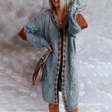 Women's Knitted Color Block Hooded Cardigan Sweater