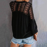 Women's Lace Crochet V Neck 3/4 Sleeve Button Down Blouses Casual Shirts Tops