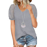 Women's Lace Short Sleeve V-Neck Top