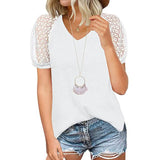 Women's Lace Short Sleeve V-Neck Top
