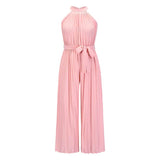 Women's Lace-Up Halter Casual Wide-Leg Jumpsuit