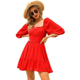 Women's Lantern Sleeve Tie Back Mini Dress