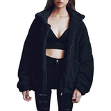 Women's Lapel Zip Up Faux Shearling Shaggy Coat Jacket