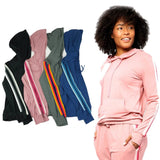 Women's Lightweight Accent Stripes Sweat Shirt Varsity Hoodie