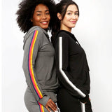 Women's Lightweight Accent Stripes Sweat Shirt Varsity Hoodie