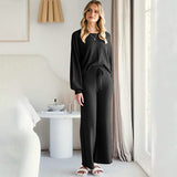 Women's Long Lantern Sleeve Crop Top with Wide Leg Pants Lounge Set