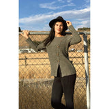 Women's Long Sleeve Crew Neck Tunic Tops Buttons Side