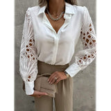 Women's Long Sleeve Cutout Lace Button Down Shirt